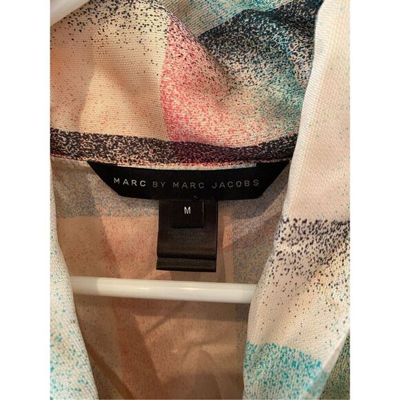 Marc By Marc Jacobs - Multicolored Pastel Plaid Short Sleeve Silk Blouse W/ Neck - Picture 3 of 6